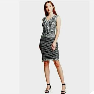 TADASHI SHOJI CORDED LACE SLEEVELESS SHEATH DRESS WHITE/BLACK SIZE 10